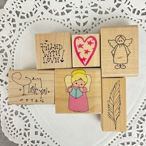 Vintage angel heart stars sayings feather rubber stamps